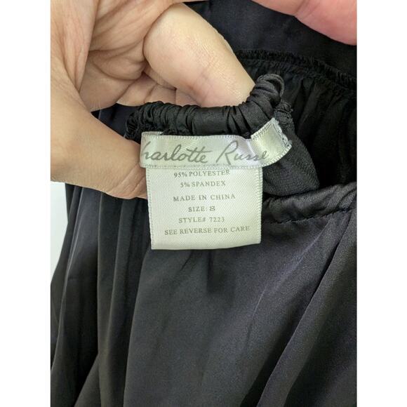 Vintage Charlotte Russe Slip Dress Y2K Bustier Gathered Ruffles Satin Black S - Picture 6 of 6